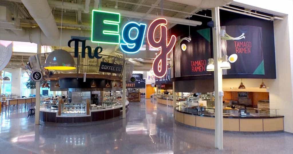 Student dining at The Egg in the Student Commons in Hyde Park, NY