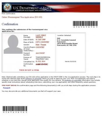 Screenshot of U.S. State Department Online Nonimmigrant Visa Application