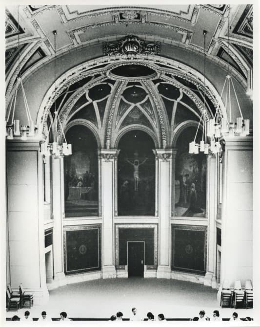 Apse of the former Jesuit community chapel showing the religious paintings